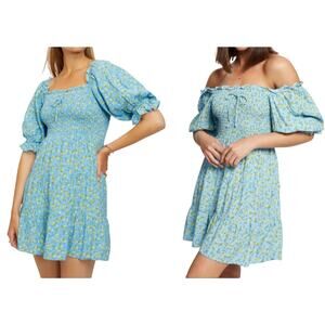 FAITHFULL THE BRAND Revolve Charlotte Mini Dress Ana Floral Blue Coquette - Sz 6